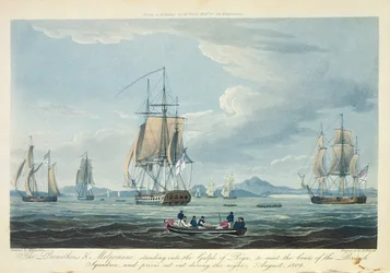 Il Prometeo e la Melpomene nel Golfo di Riga incontrano lo Squadrone Britannico, agosto 1809, inciso da D. Havell per 